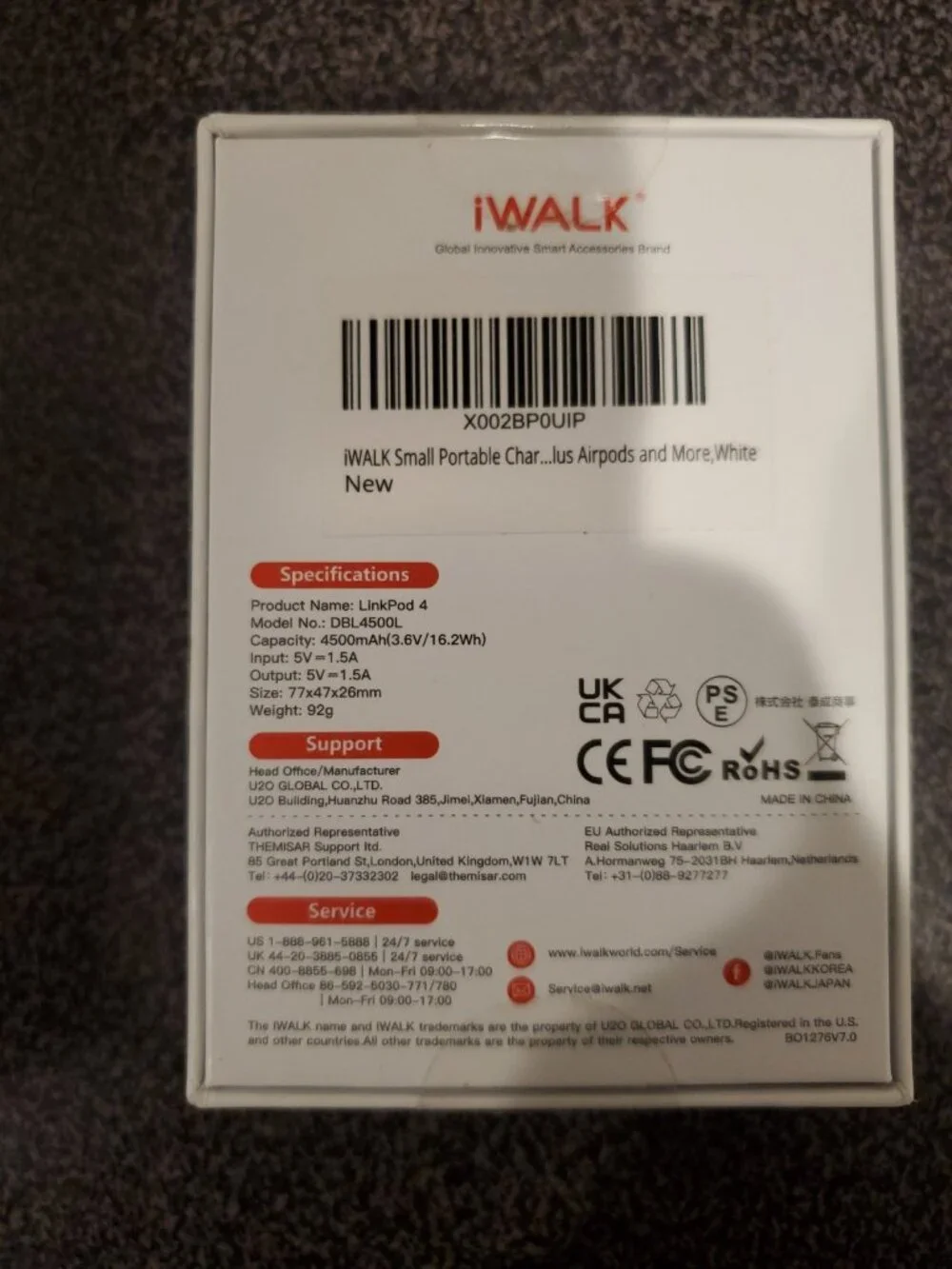 iWALK LinkPod 4 Portable Charger for iPhone 4500mAh, Black - New